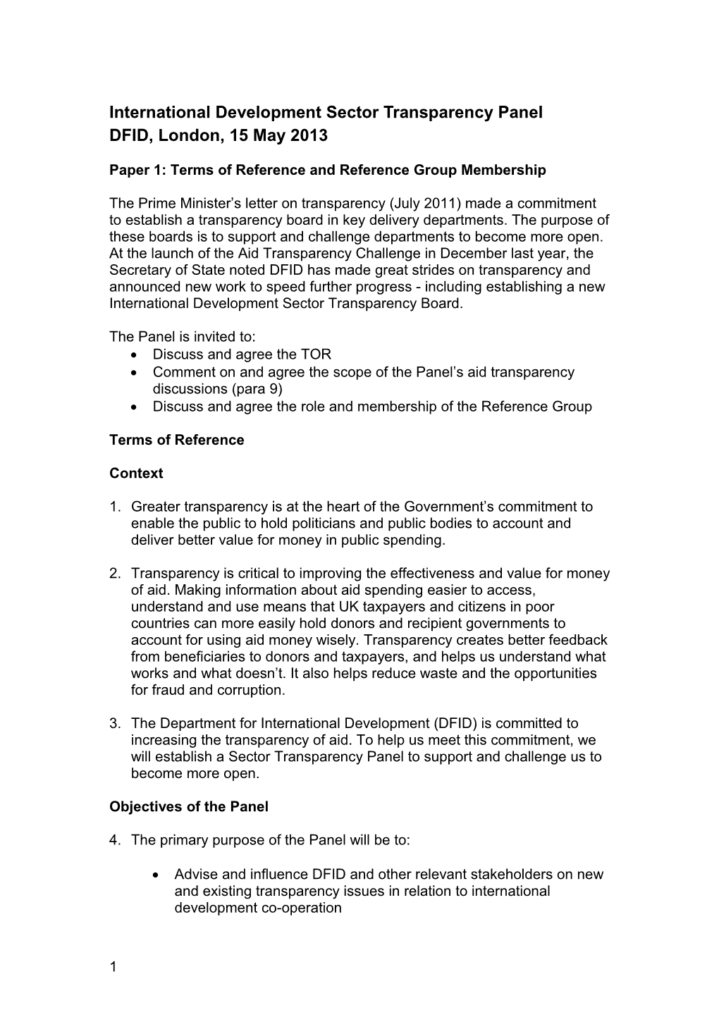 International Development Sector Transparency Panel