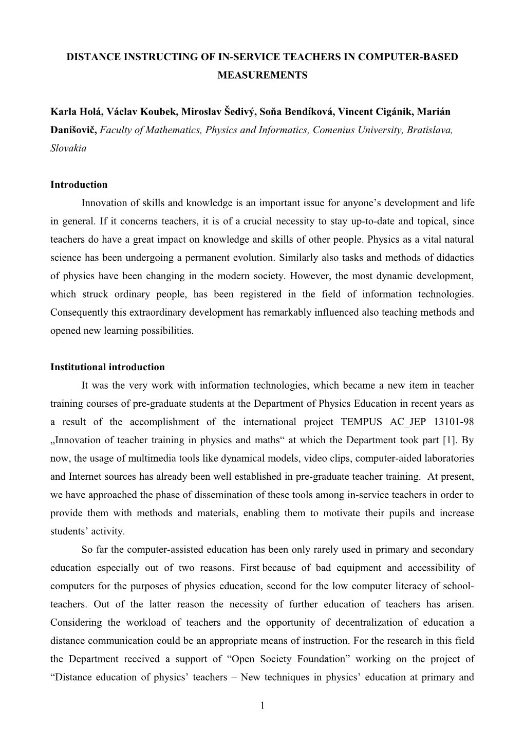 Distance Instructing of In-Service Teachers in Computer-Based Measurements