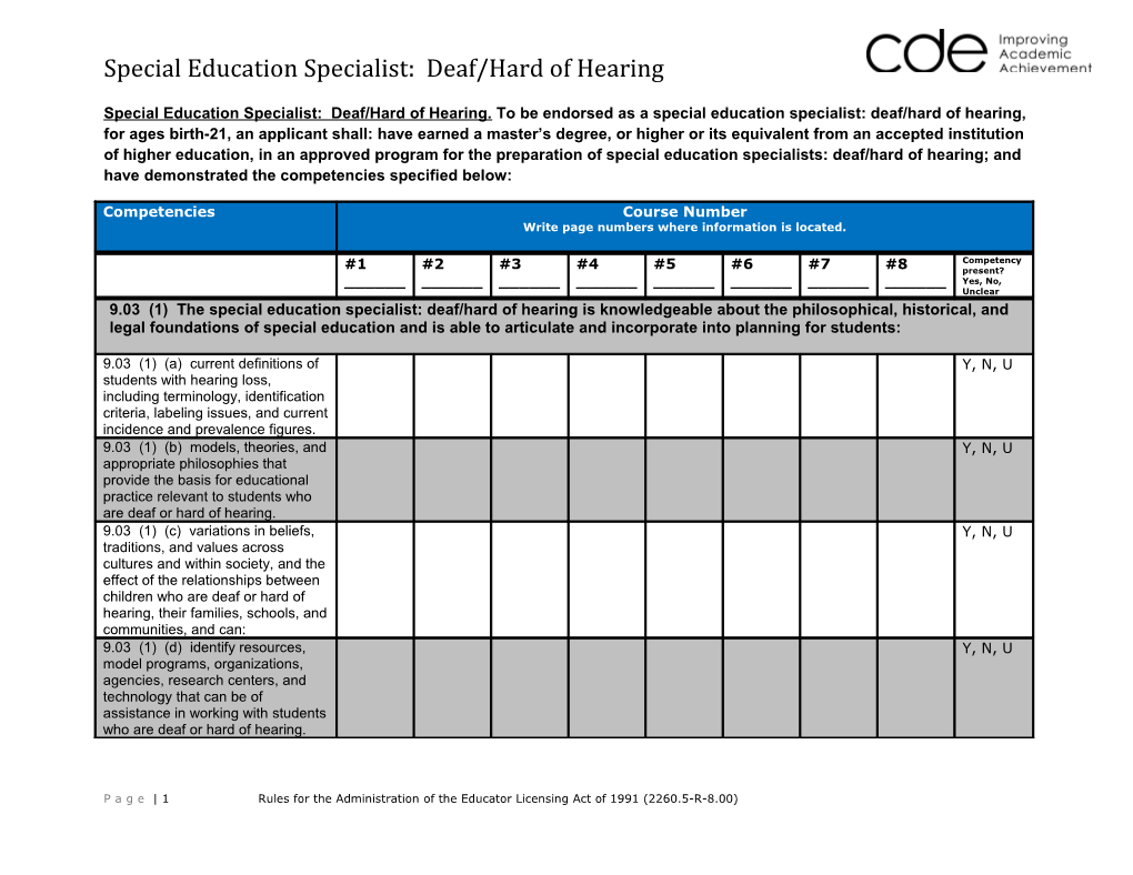 Special Education Specialist: Deaf/Hard of Hearing