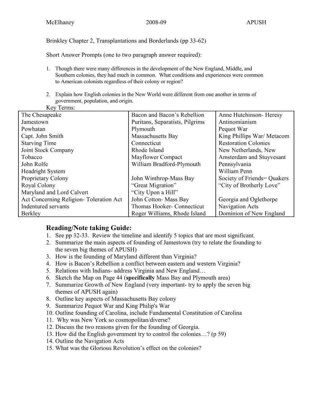 Brinkley Chapter 2, Transplantations and Borderlands (Pp 33-62)