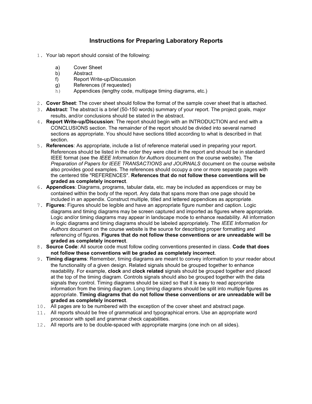 Instructions for Preparing Laboratory Reports