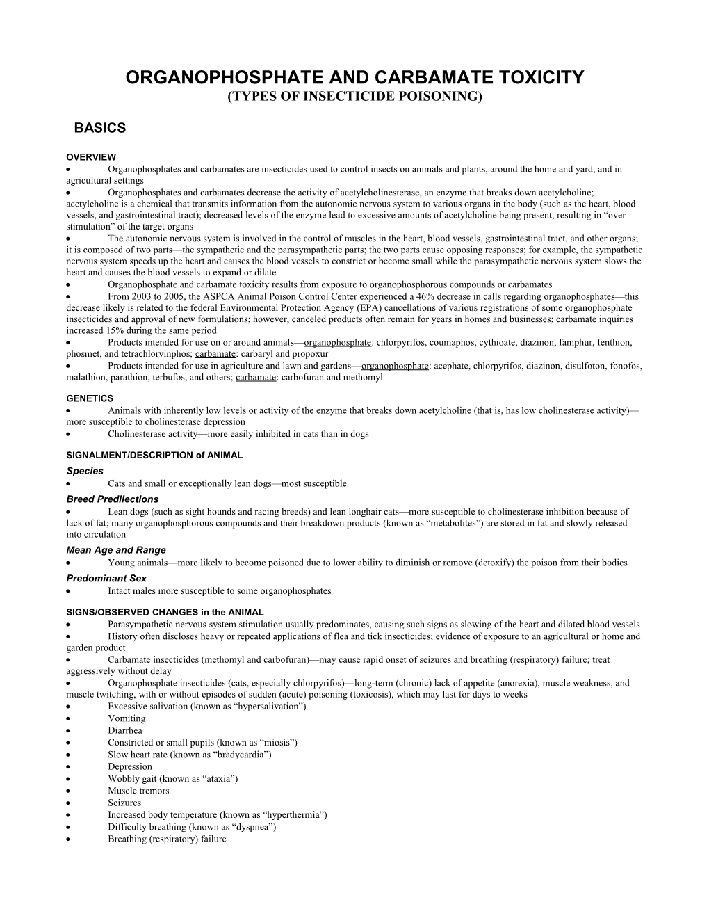 Organophosphate and Carbamate Toxicity (Types of Insecticide Poisoning)