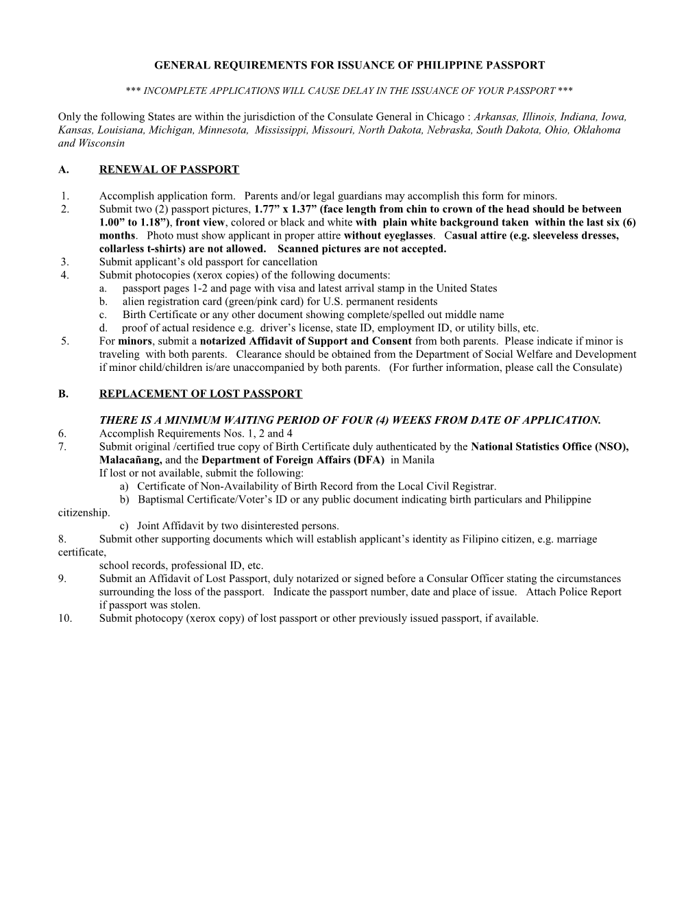 General Requirements for Issuance of Philippine Passport