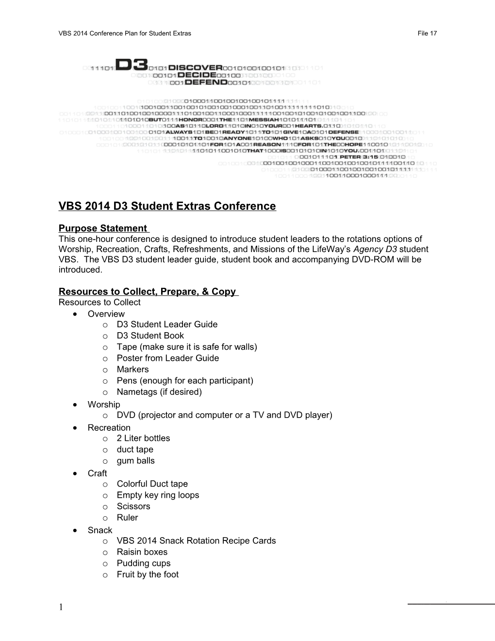 VBS 2014 Conference Plan for Student Extrasfile 17