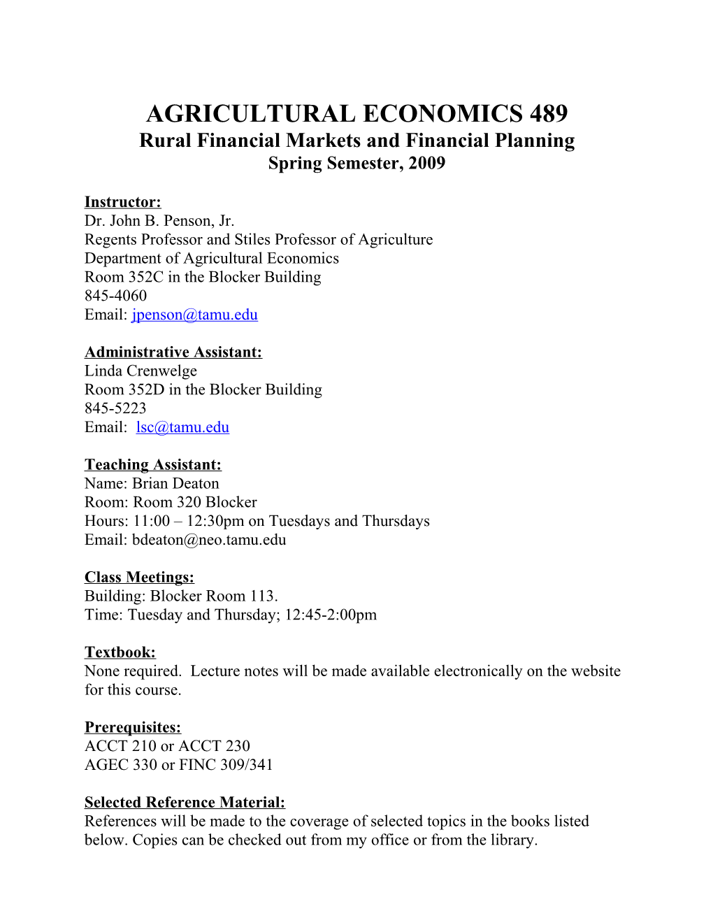 Agricultural Economics 489
