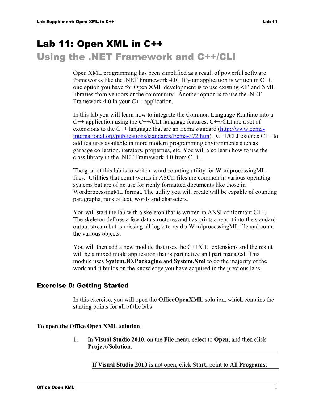 Lab Supplement: Open XML in C Lab 11