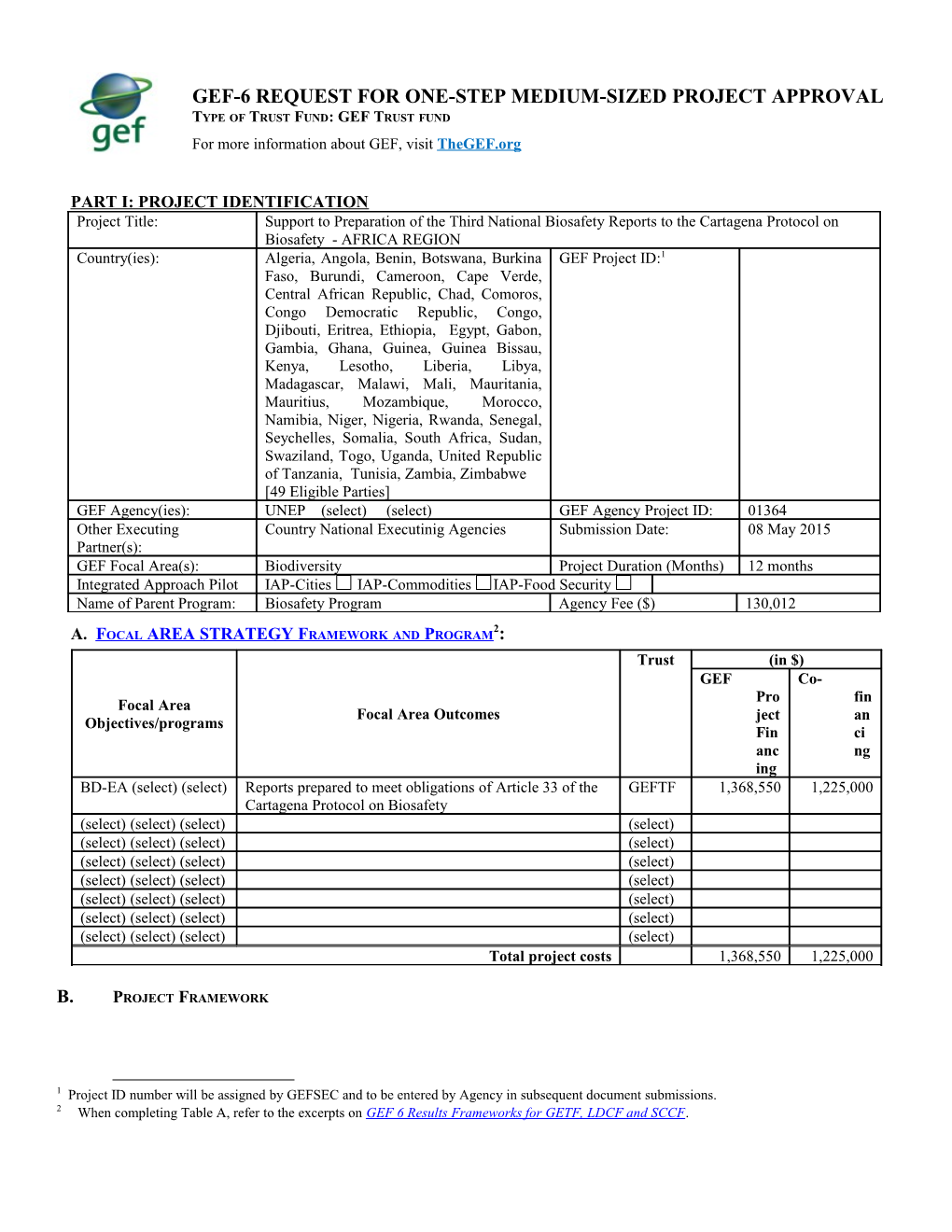 GEF-6 Request for One-Step Medium-Sized Projectapproval