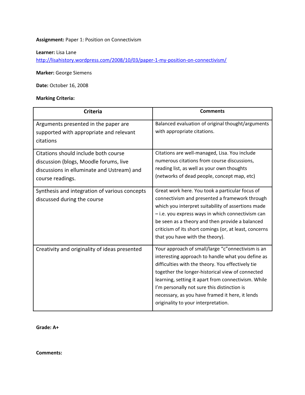 Assignment:Paper 1: Position on Connectivism