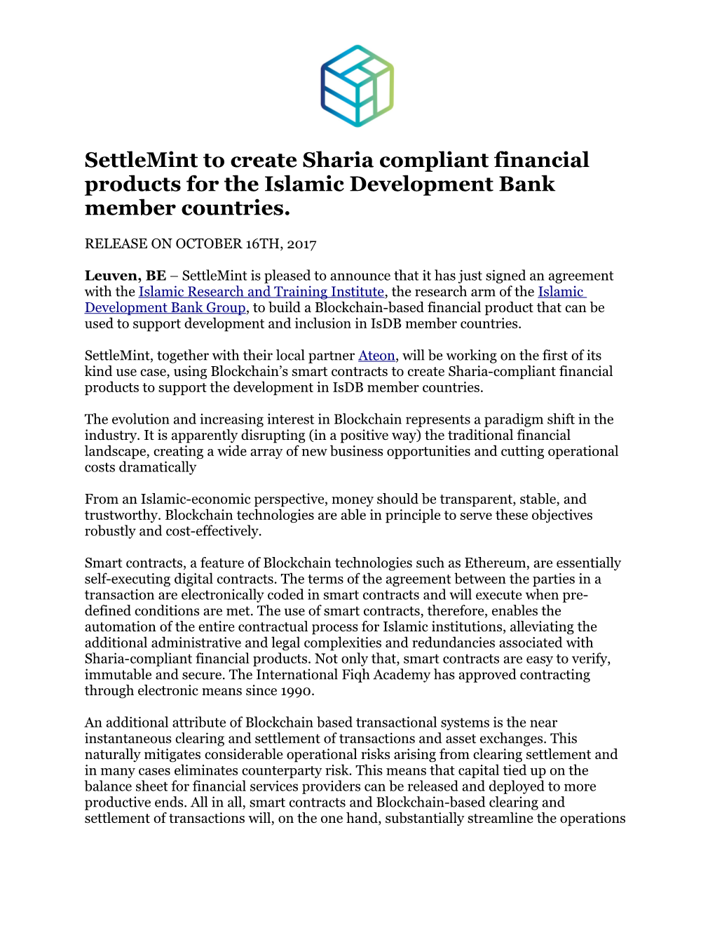 Settlemint to Create Sharia Compliant Financial Products for the Islamic Development Bank