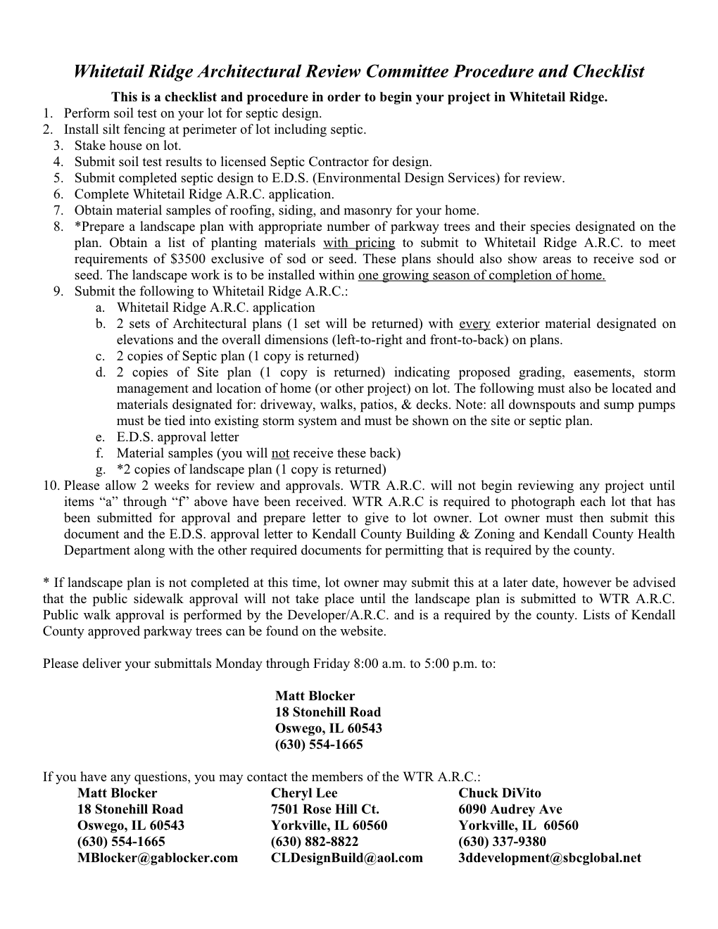 Whitetail Ridgearchitectural Review Committeeprocedure and Checklist