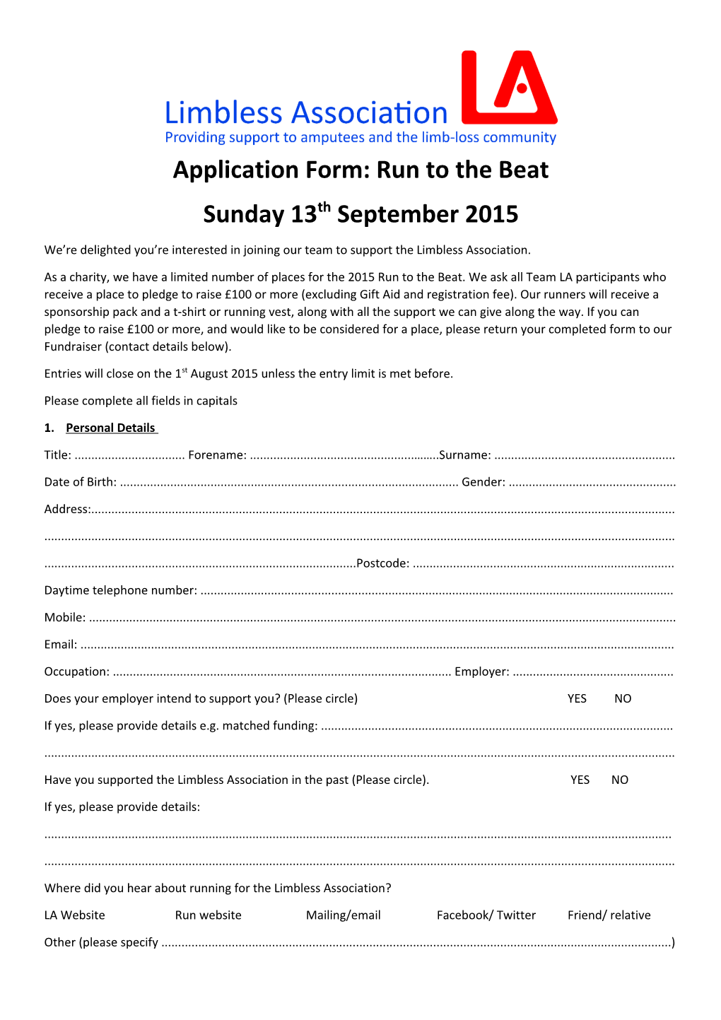 Application Form: Run to the Beat