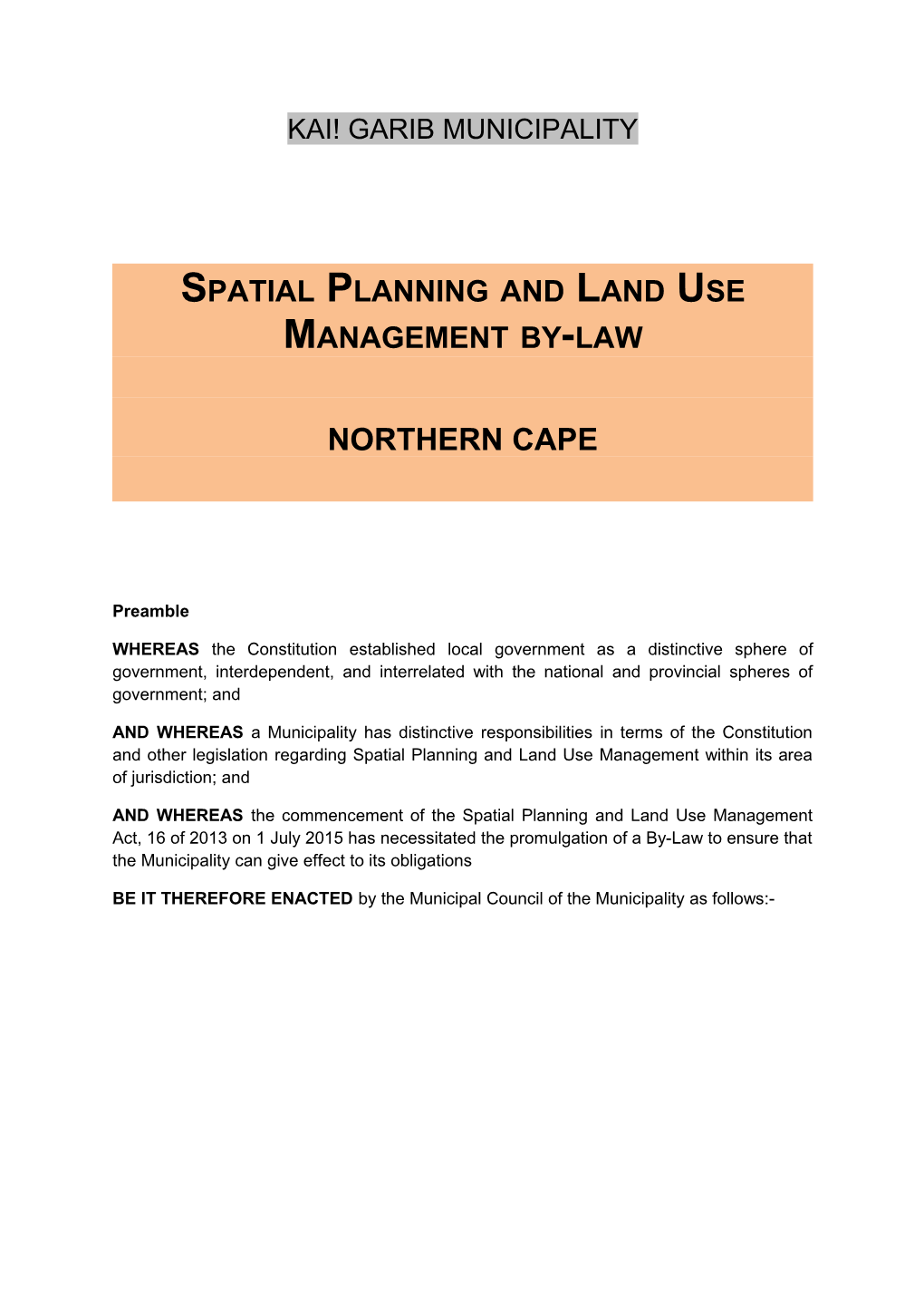 Spatial Planning and Land Use Management By-Law