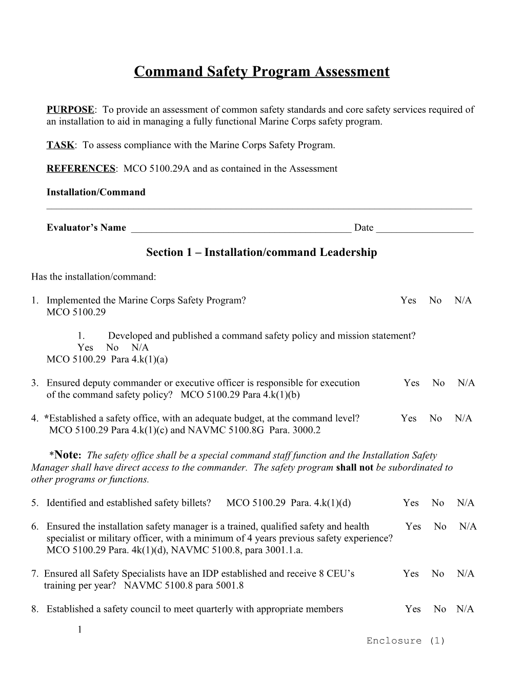 Command Safety Inspection Management Program