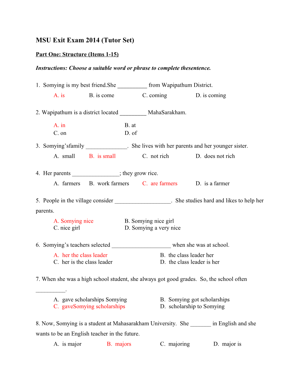 MSU Exit Exam 2014 (Tutor Set)