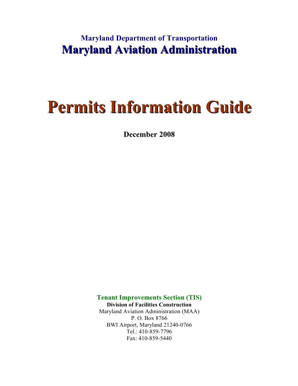 Maryland Aviation Administrationpermit Information Guide