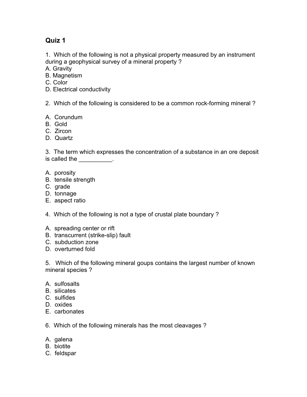 2. Which of the Following Is Considered to Be a Common Rock-Forming Mineral ?