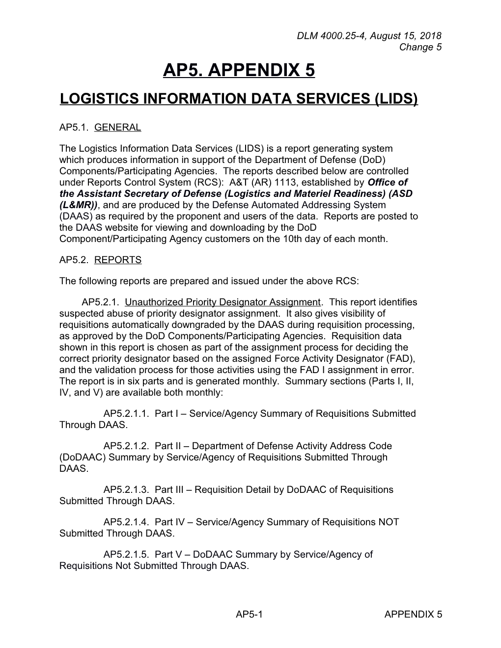 Appendix 5 - Logistics Information Data Services (LIDS)