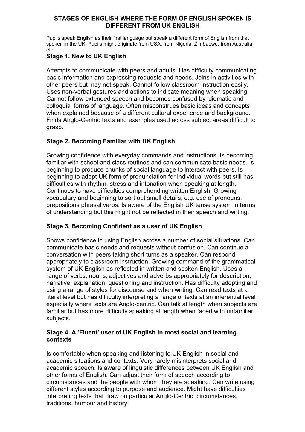 Stages of English