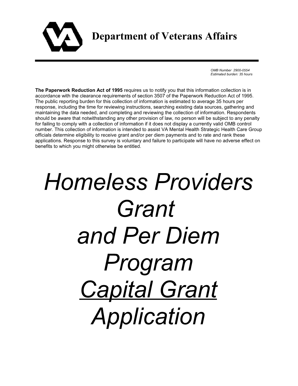 Homeless Provider Grant and Per Diem Application