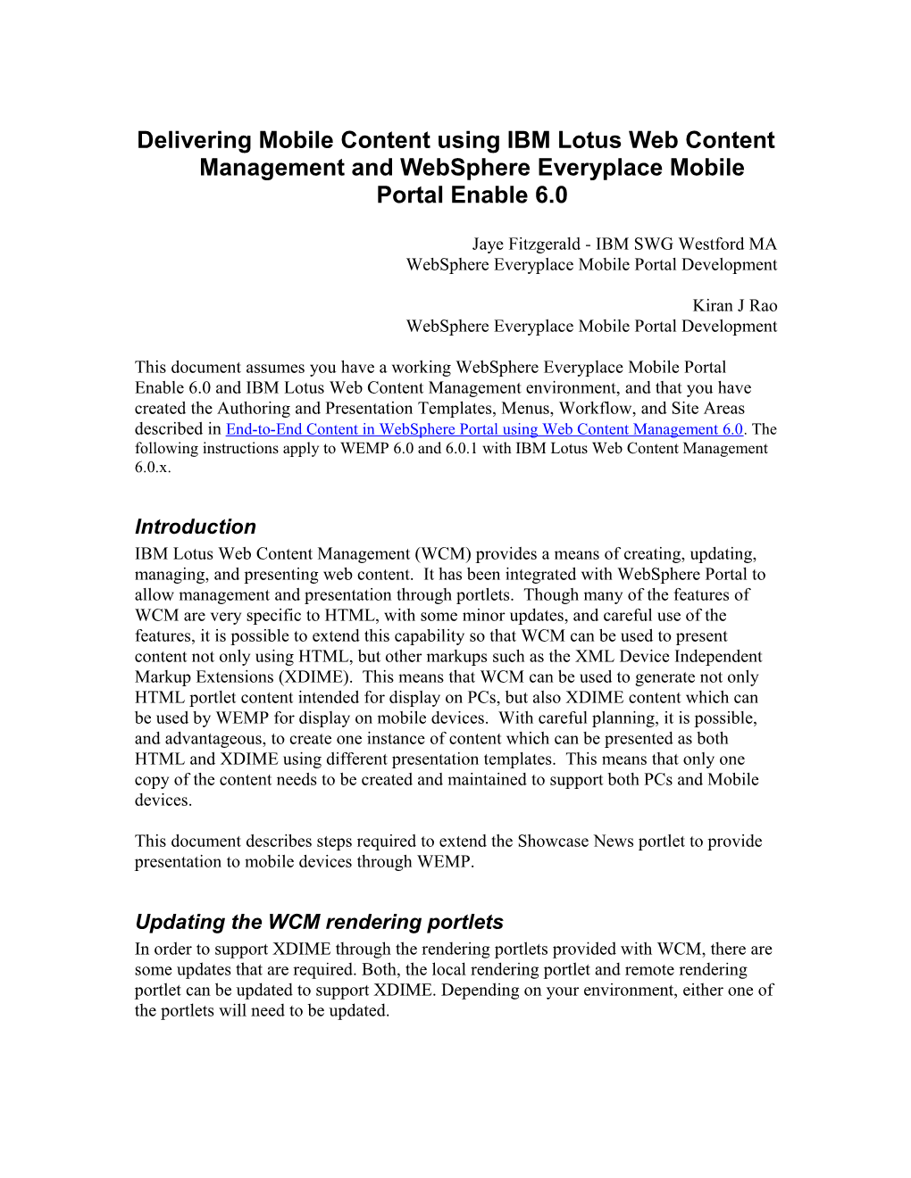 Delivering Mobile Content Using IBM Workplace Web Content Management and Websphere Everyplace