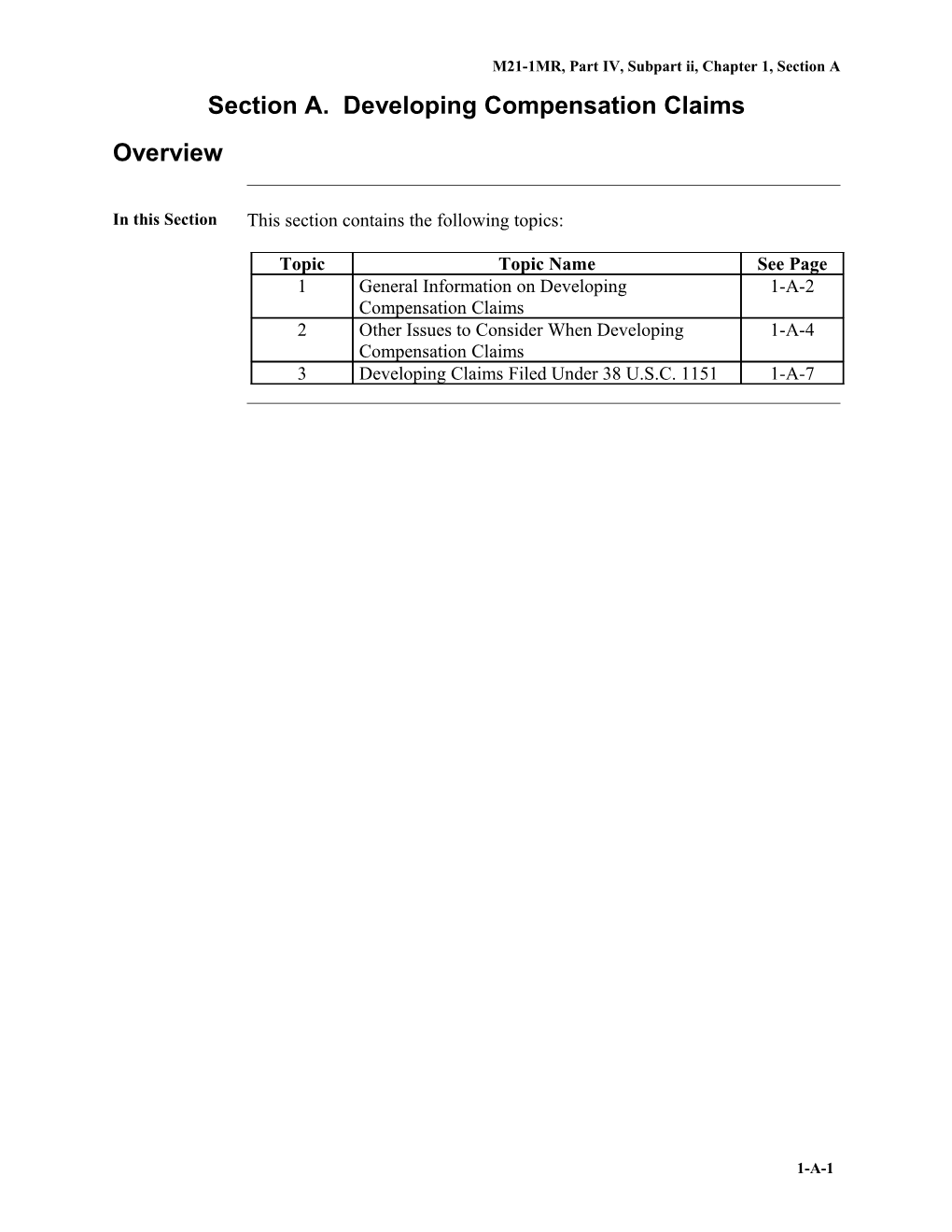 Part IV, Subpart Ii, Chapter 1, Section A. Developing Compensation Claims