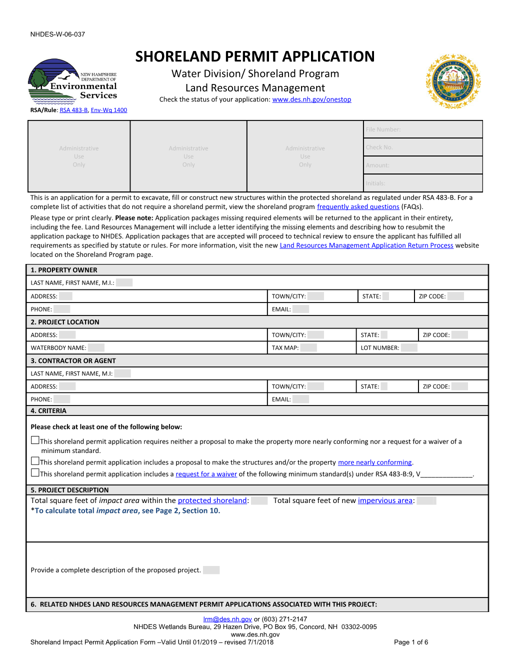 NH Shoreland Permit Application