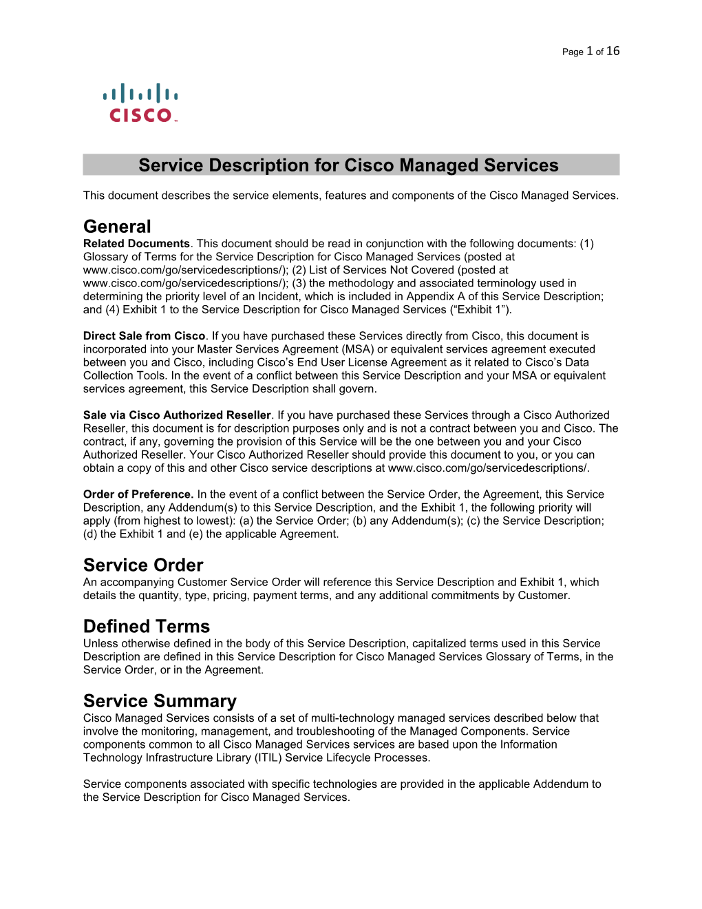 Service Description for Cisco Managed Services