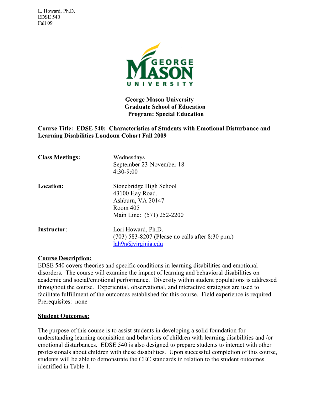 Georgemasonuniversitygraduateschool of Education Program: Special Education