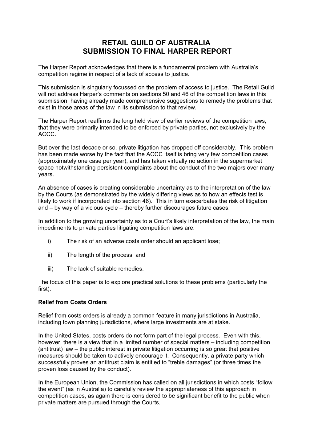 Retail Guild of Australia - Competition Policy Review Final Report