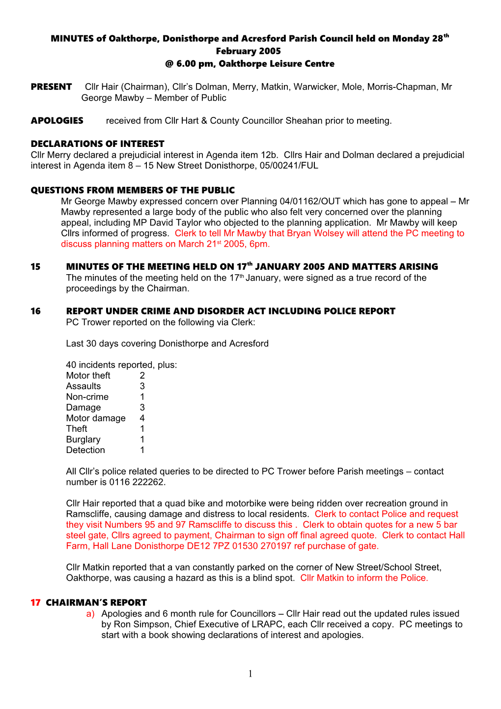 MINUTES of the Meeting of Oakthorpe and Donisthorpe Parish Council Held On