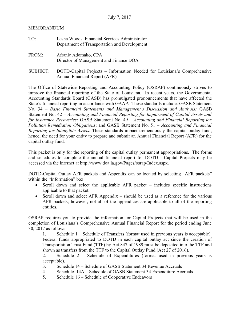 DOTD-Capital Outlay AFR Packet