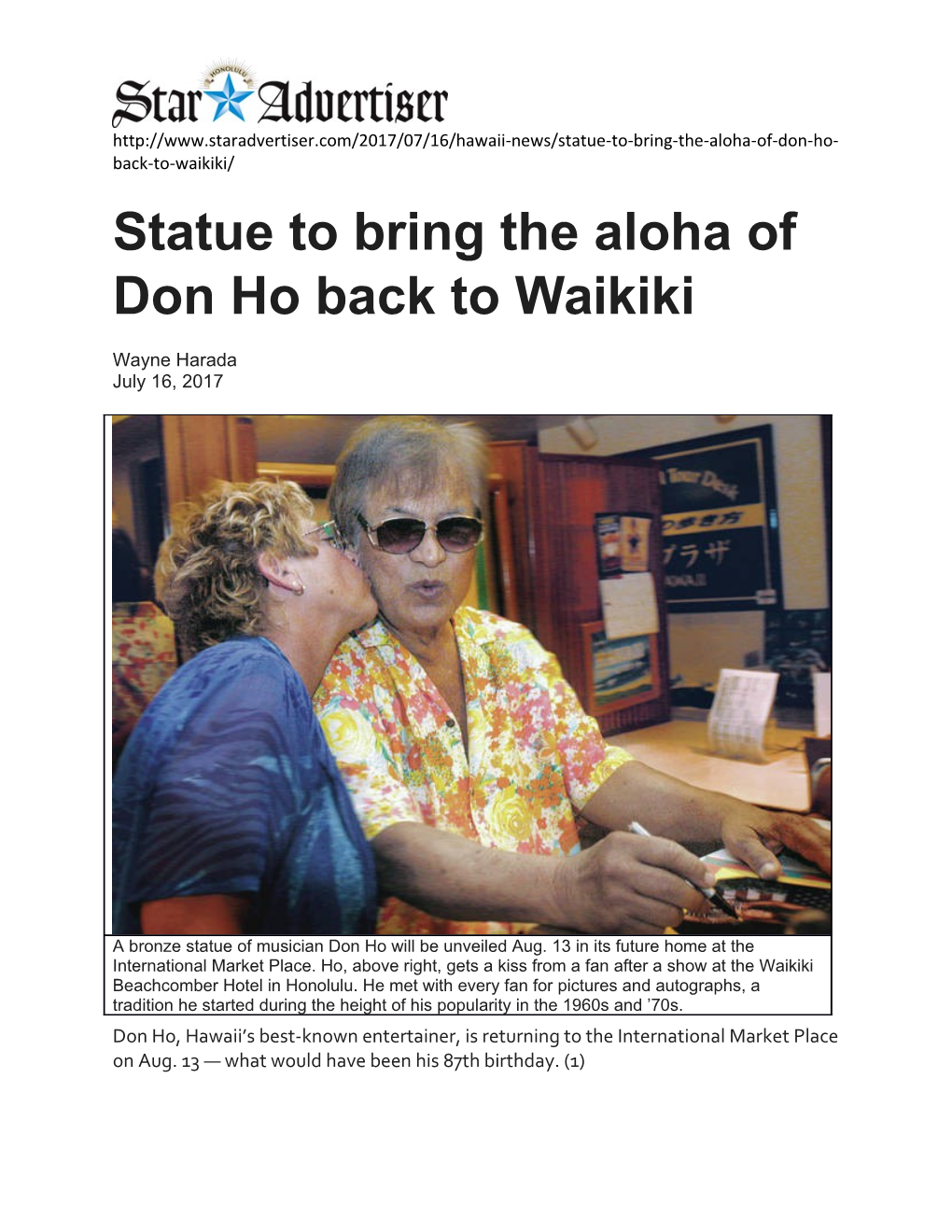 Statue to Bring the Aloha of Don Ho Back to Waikiki