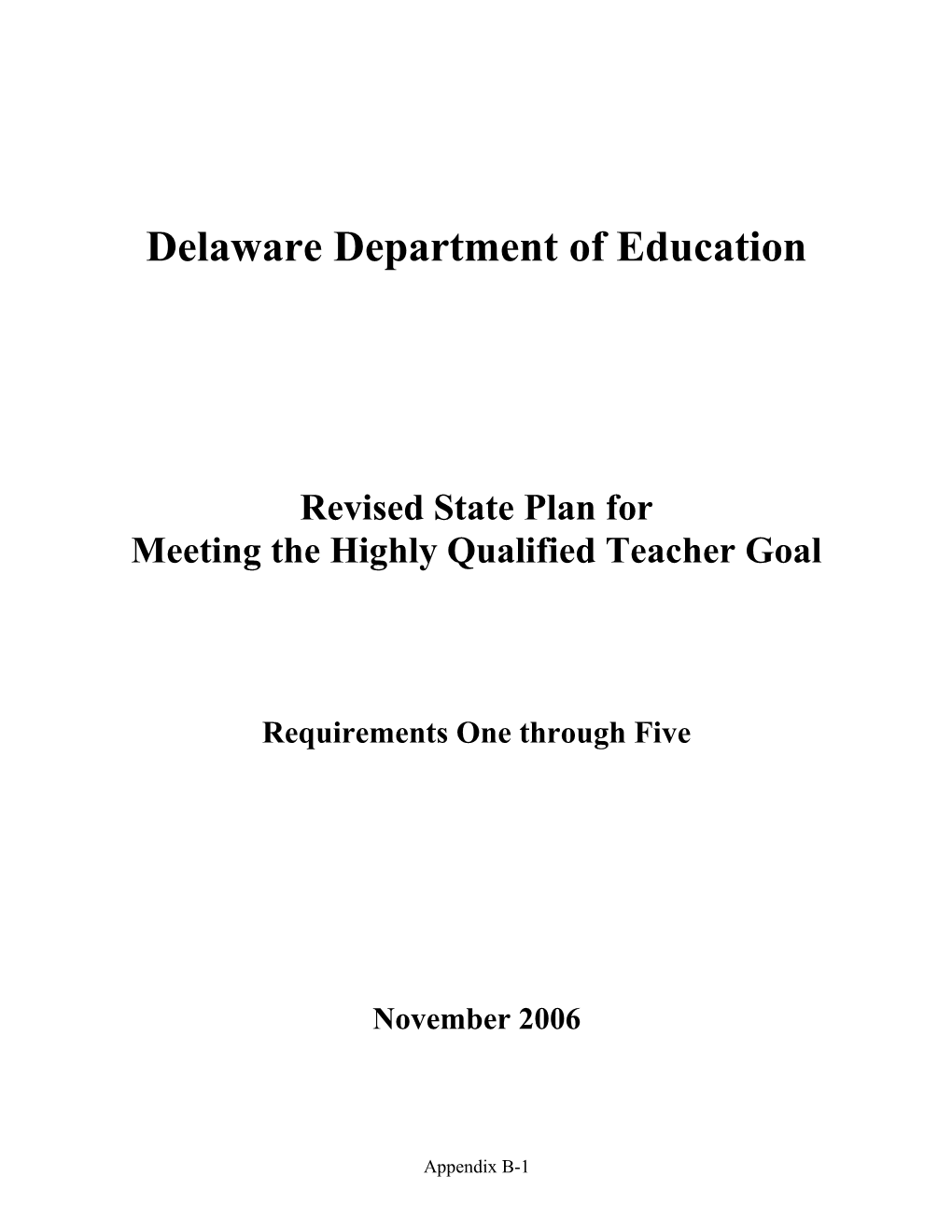 Delaware - Revised Highly Qualified Teachers State Plan (MS WORD)