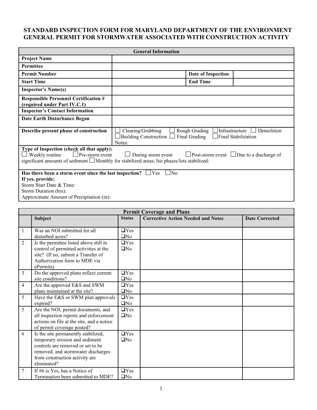 2014GP Construction Activity Inspection Form