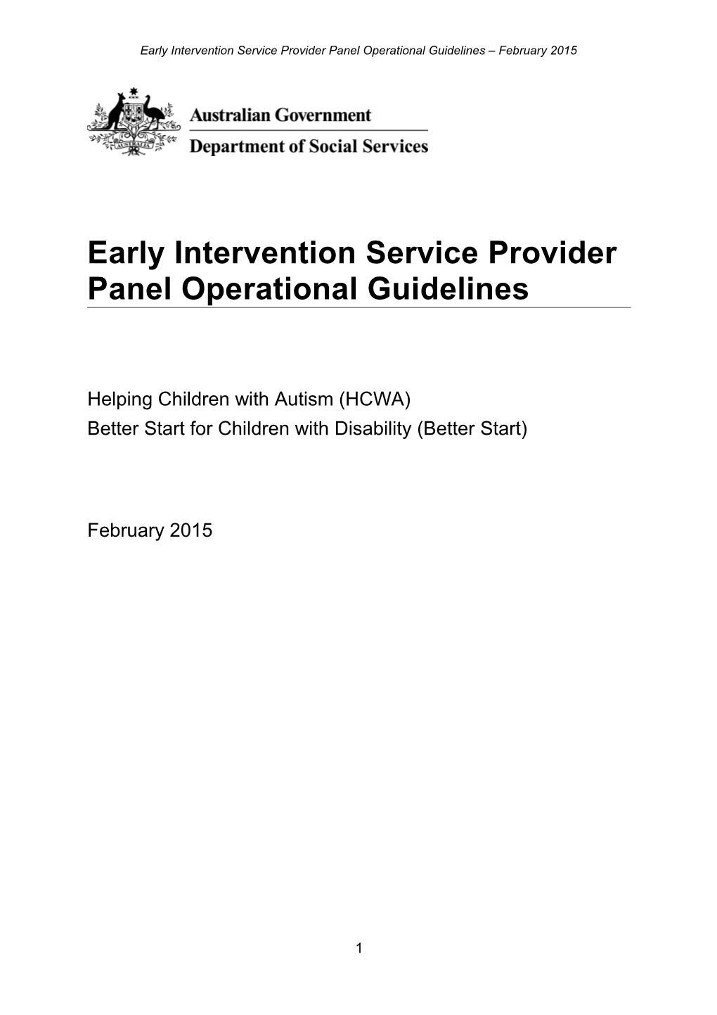 Early Intervention Service Provider Panel Operational Guidelines