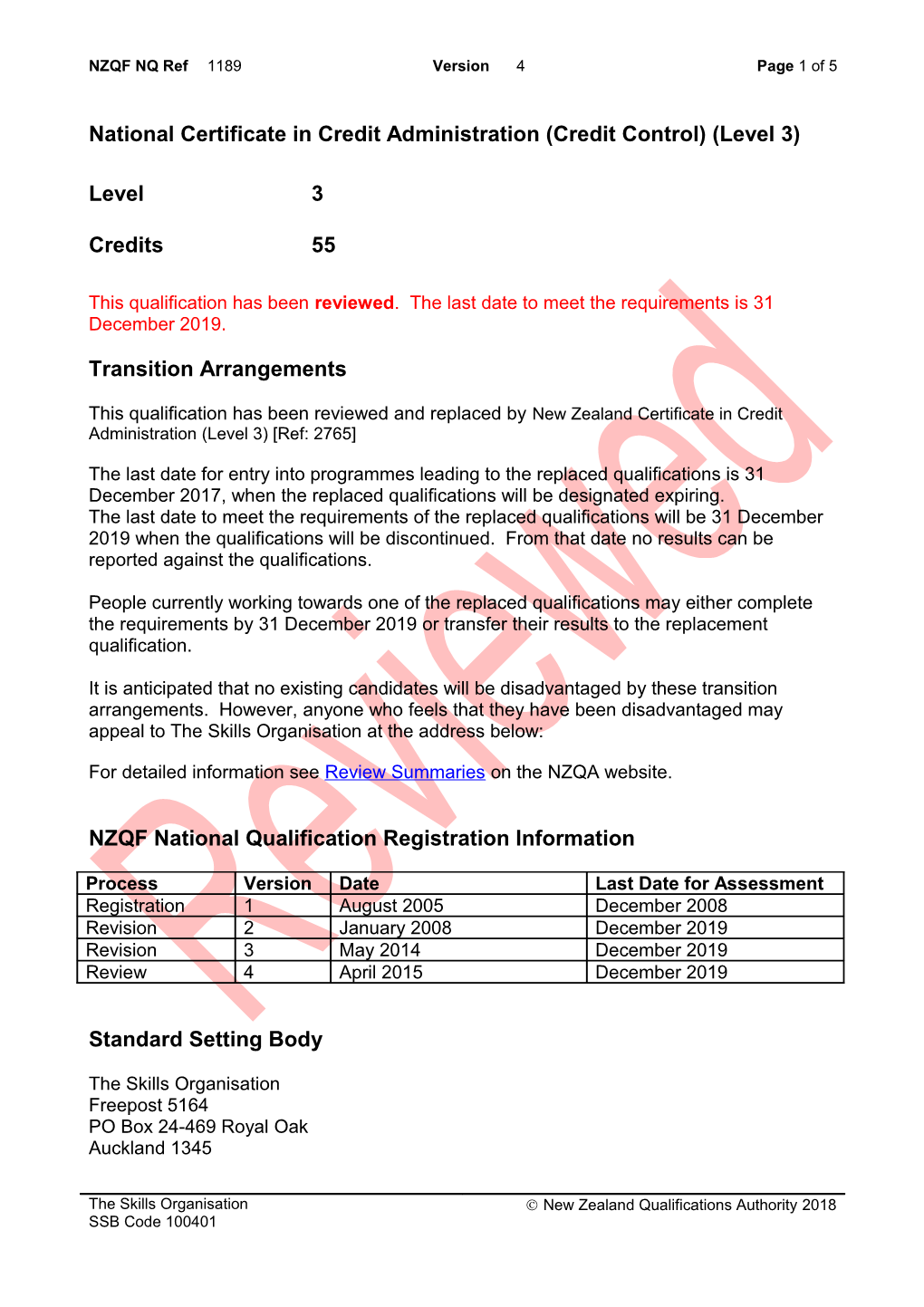 1189 National Certificate in Credit Administration (Credit Control) (Level 3)