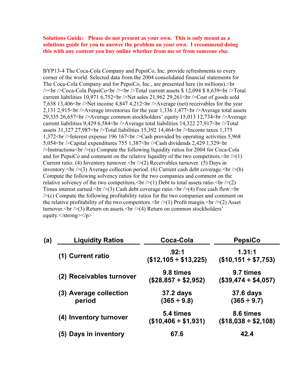 BYP13-4 the Coca-Cola Company and Pepsico, Inc