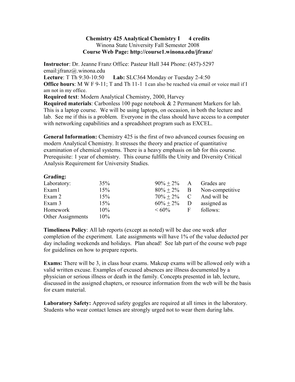 Chemistry 425 Analytical Chemistry I 5 Credits