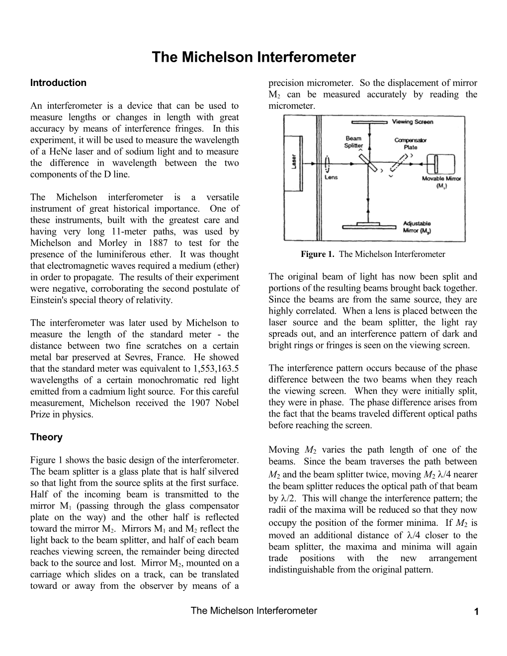 The Michelson Interferometer