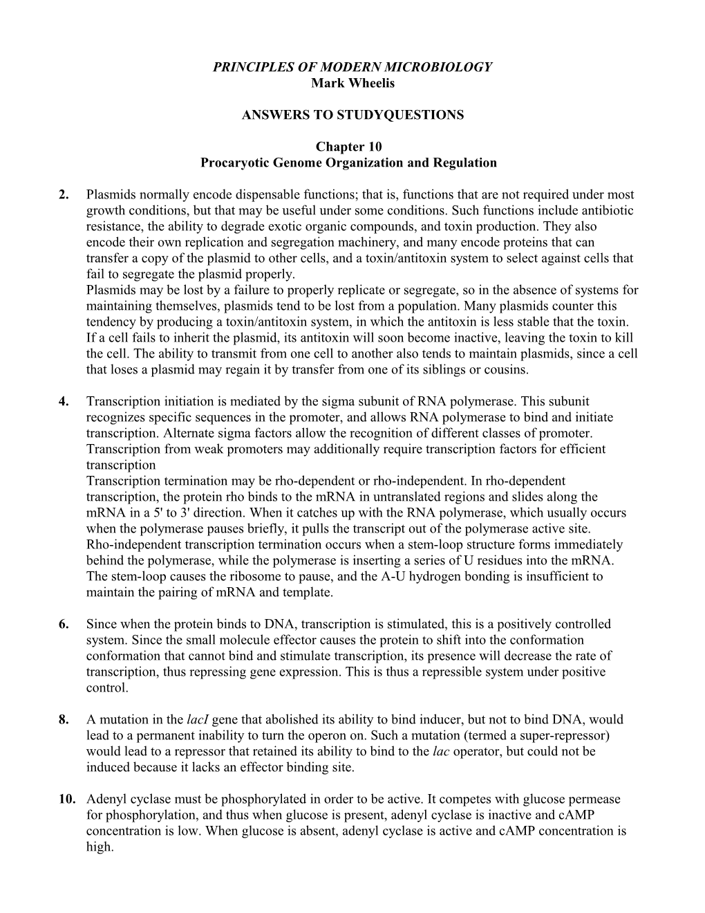 Procaryotic Genome Organization and Regulation