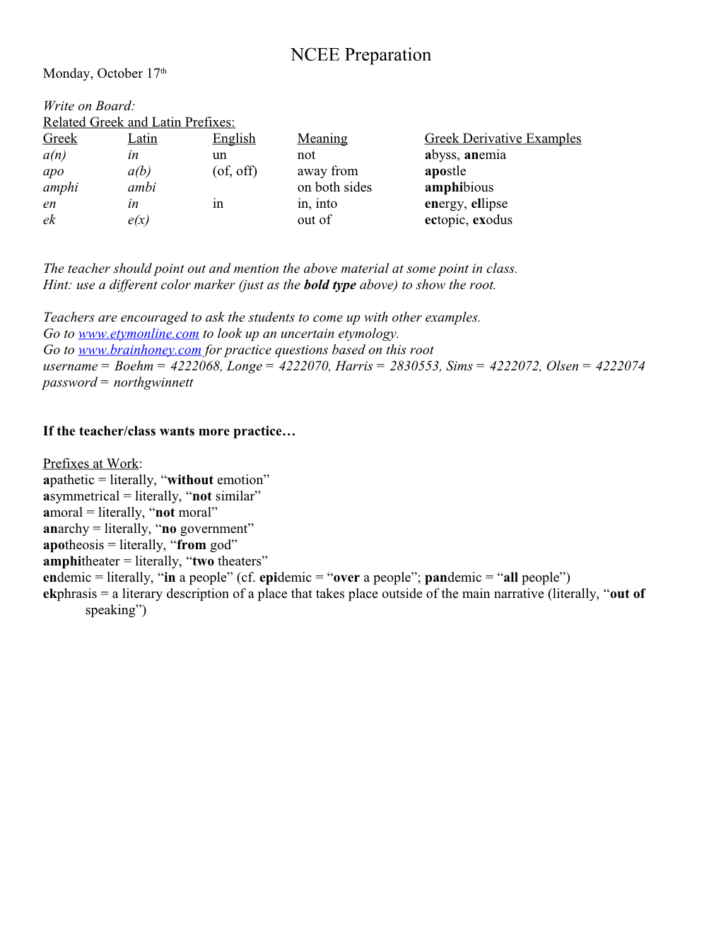 Related Greek and Latin Prefixes