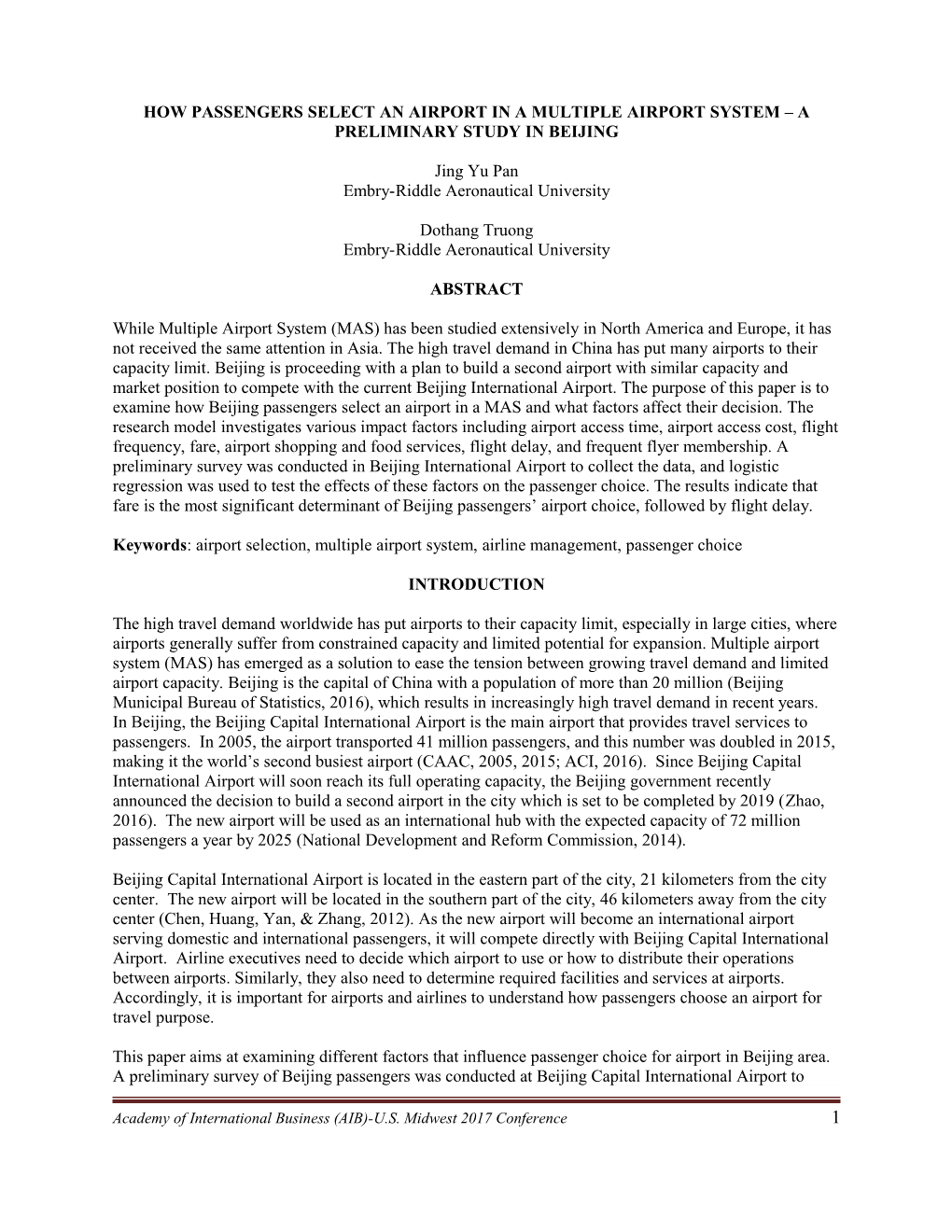 How Passengers Select an Airport in a Multiple Airport System a Preliminary Study in Beijing