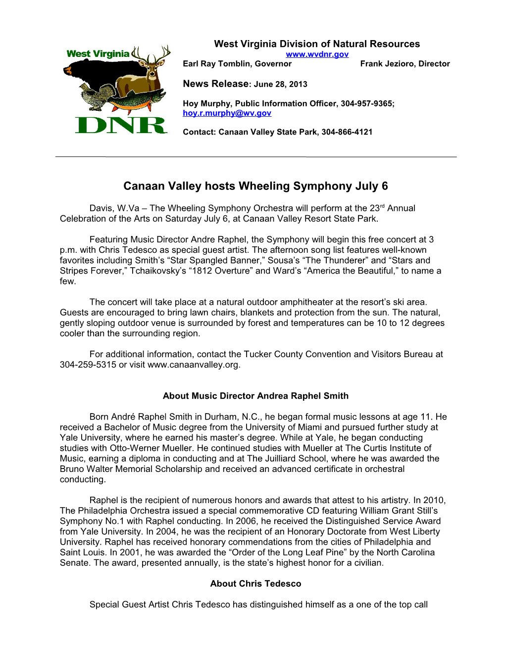 Canaan Valley Hosts Wheeling Symphony July 6