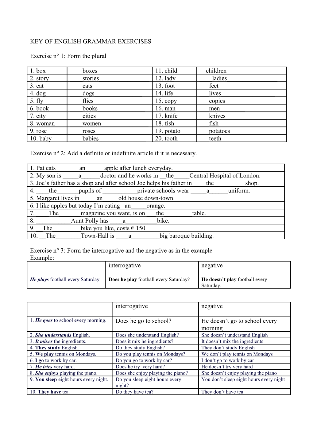 Exercise N 1: Form the Plural