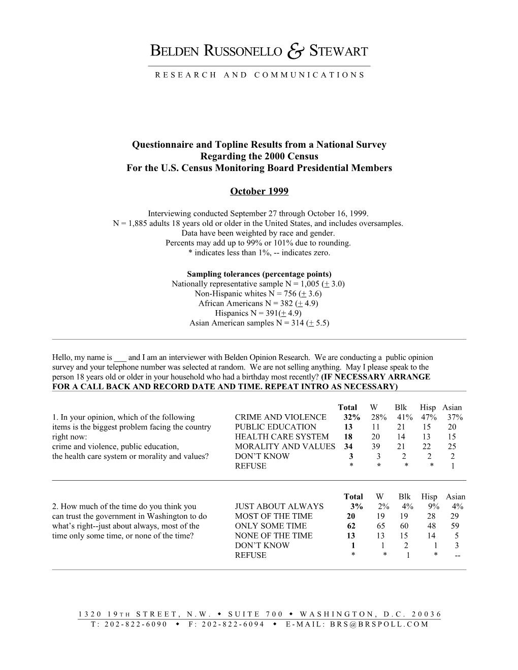 Questionnaire and Topline Results from a National Poll