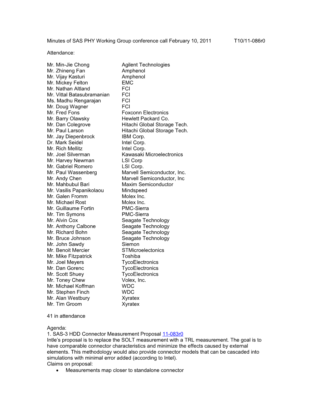 Minutes of SAS PHY Working Group Conference Call February10, 2011T10/11-086R0