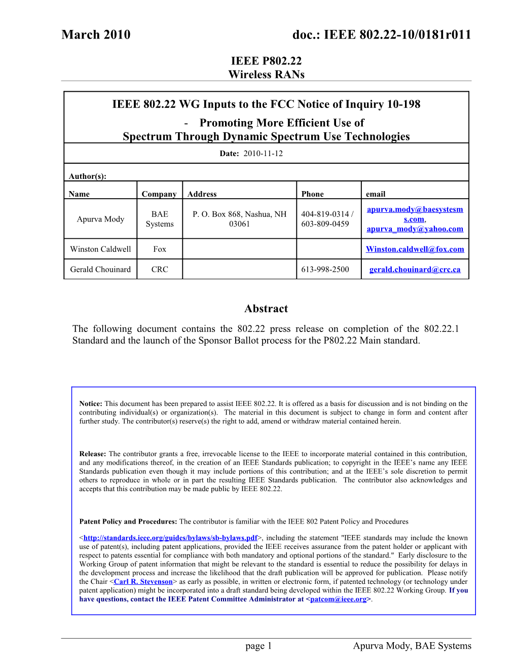 Clause 18: Information on the Current State of the Art in Dynamic Spectrum Access Radios