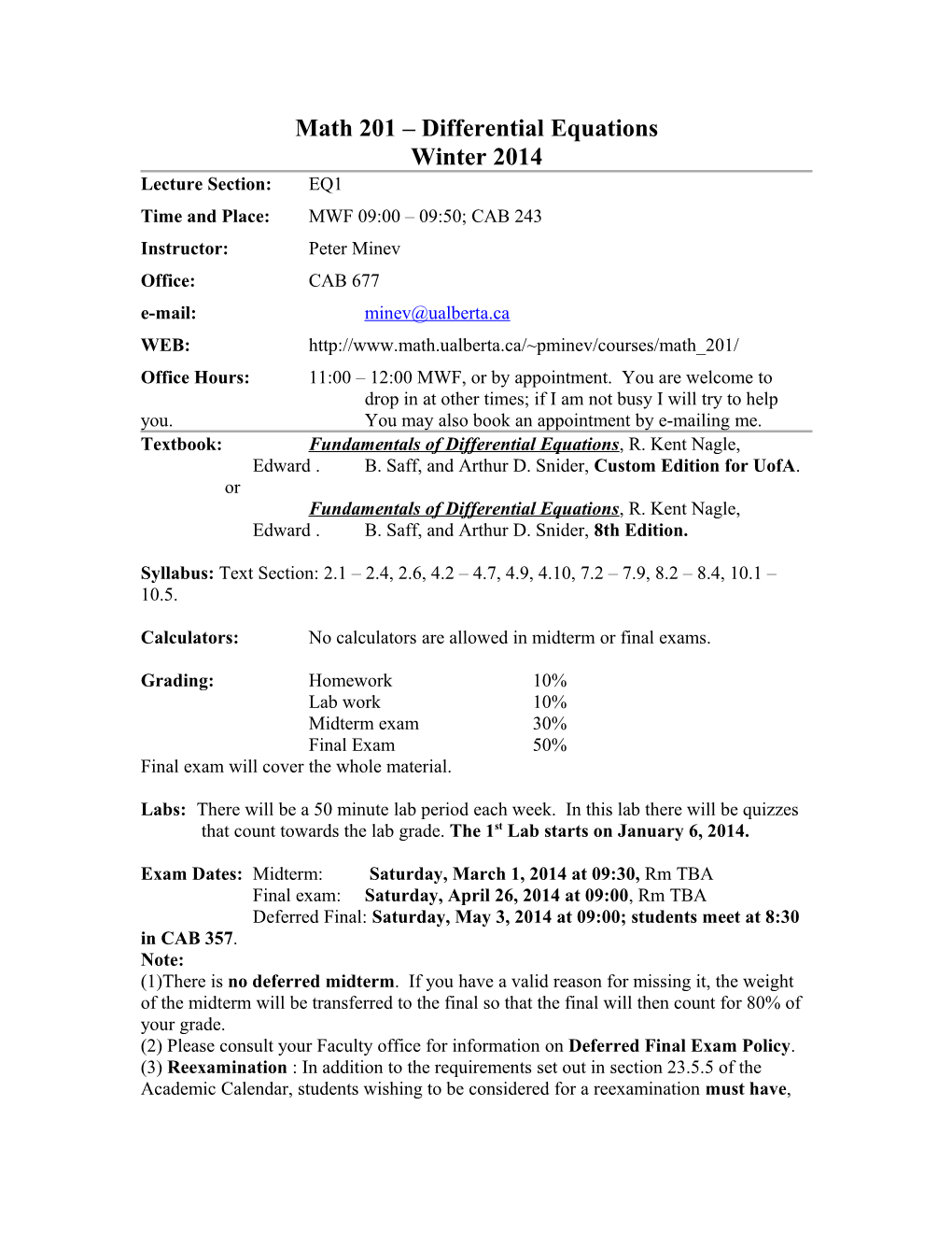 Math 201 Differential Equations