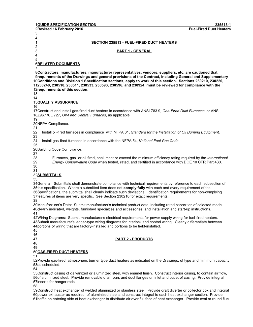 Section 235513 - Fuel-Fired Duct Heaters