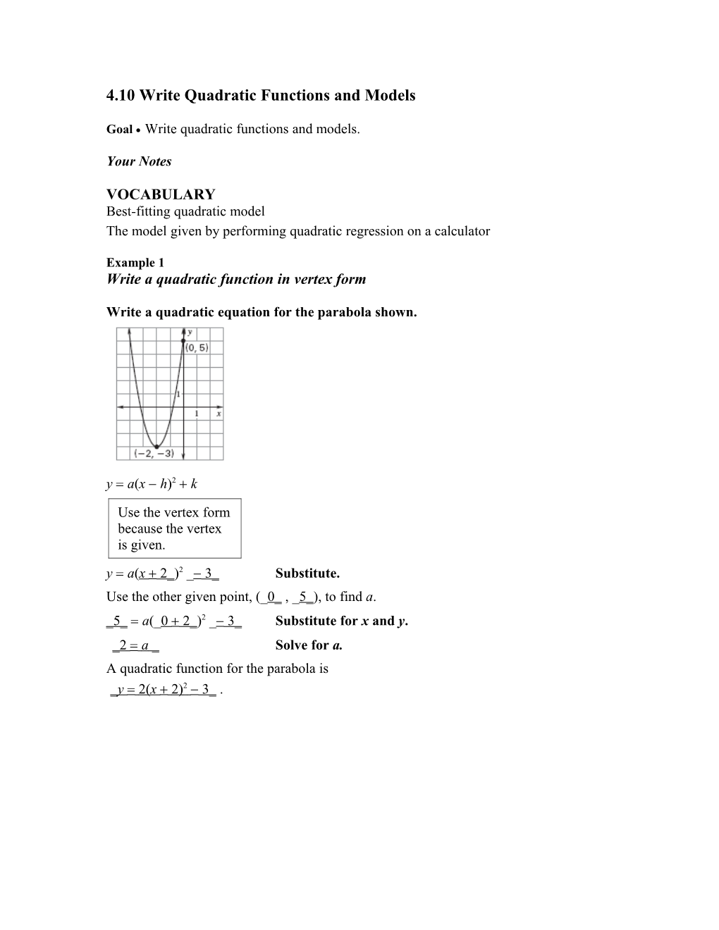 4.10 Write Quadratic Functions and Models